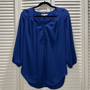 Pale Sky, V-neck Top, 3/4 sleeve Blue, M,